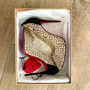 CHRISTIAN LOUBOUTIN Sheer Gold Glitter black Polk A Dot Luxury Pumps!